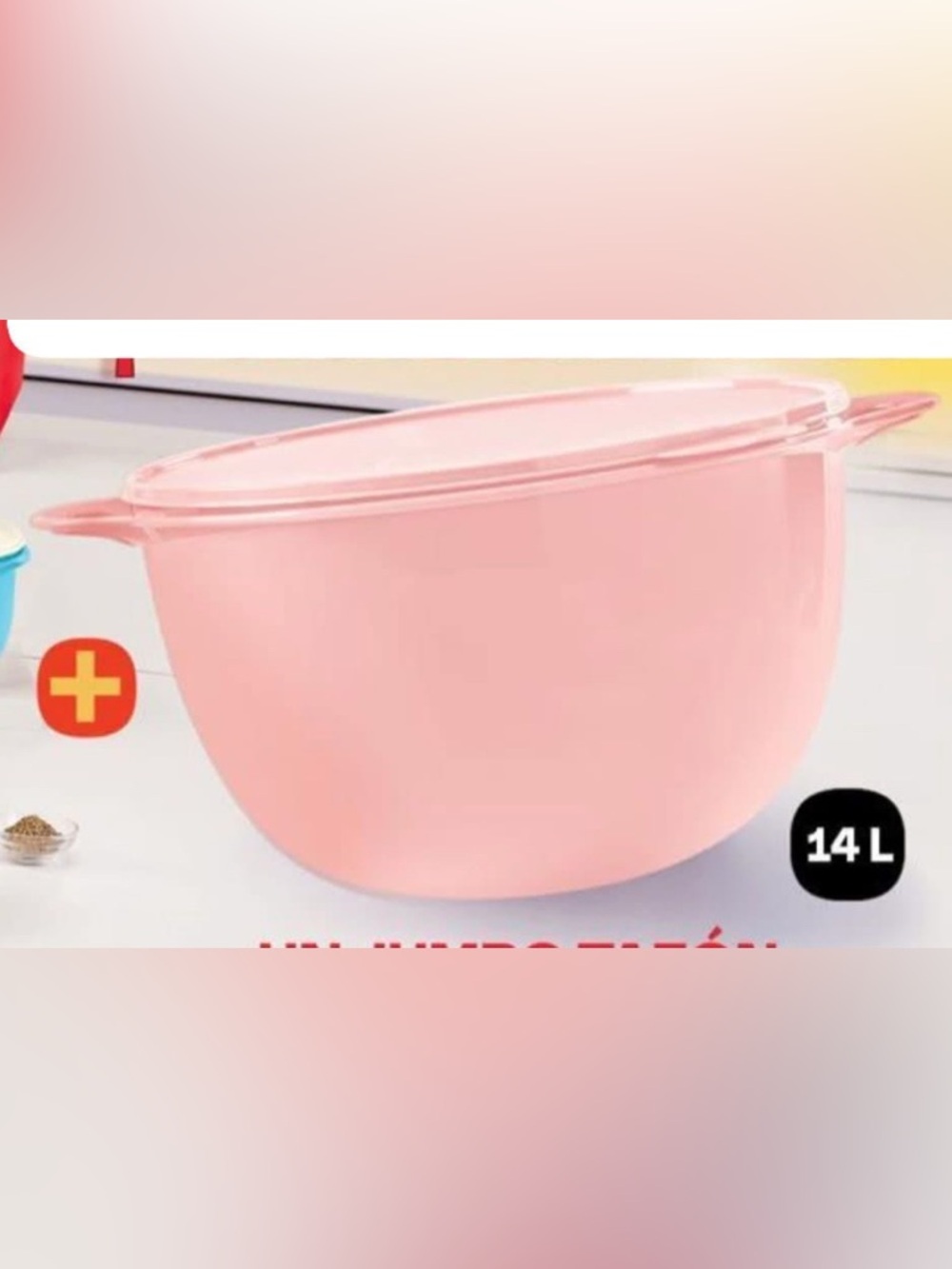 Pink 14L 59 Cups  Plastic Storage Bowl with Lid - Picture 4 of 5